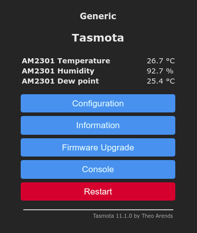 tampilan tasmota sudah mendeteksi sensor dht22